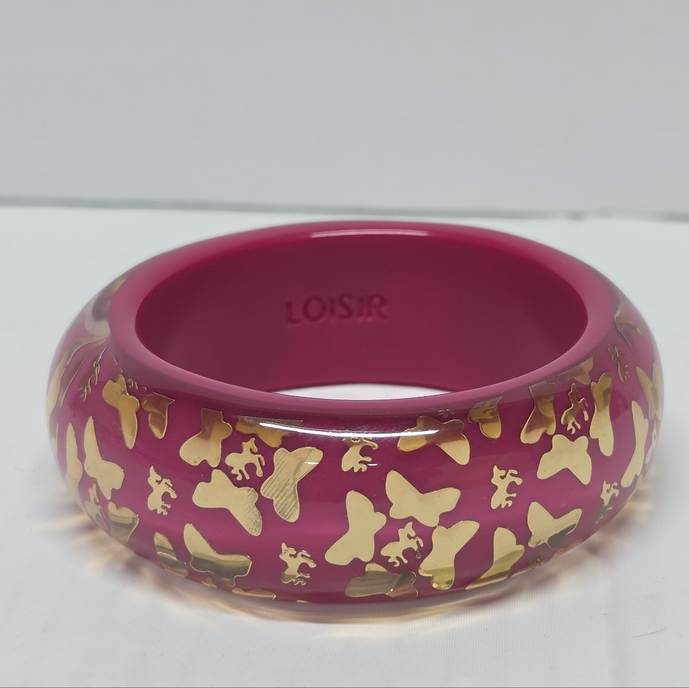 Loisir Greece Hot Pink Wide Bungle Bracelet Gold Butterflies And Unicorns Boho